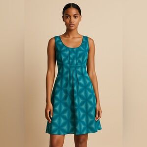 Calvin Klein Teal Blue Geometric Print Dress  Size 8